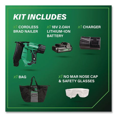 18v Brushless Lithium-ion Compact 18 Ga Cordless Brad Nailer Kit (2 Ah), 5/8" To 2" Nails, Green/black
