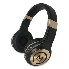 Serenity Stereo Wireless Headphones With Microphone, 3 Ft Cord, Black/gold