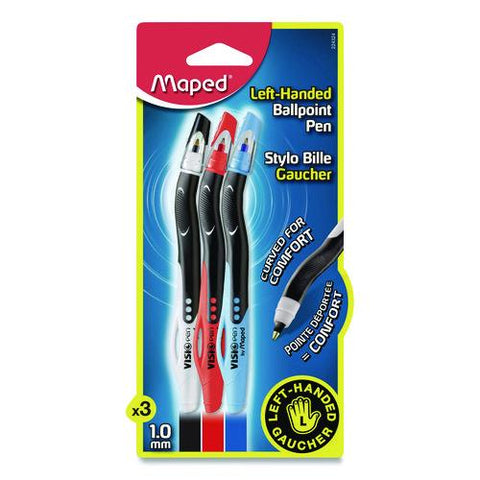 Visio Left-handed Ballpoint Pen, Stick, Medium 1 Mm, Assorted Ink And Barrel Colors, 3/pack