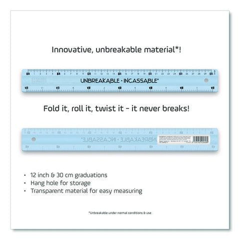 Unbreakable 12" Ruler, Standard/metric, 12.72" Long, Randomly Assorted Color
