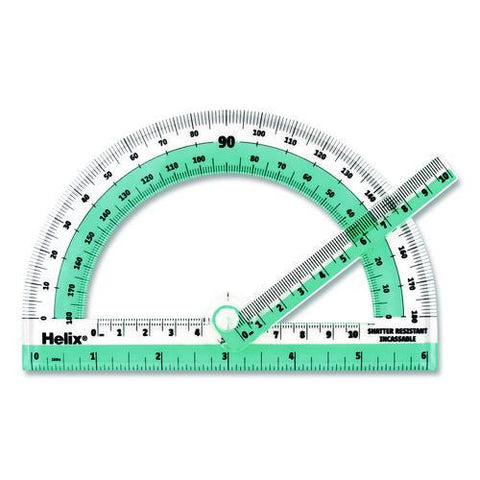 180 Degree Shatter Resistant Swing Arm Protractor, 6" Ruler Edge/10 Cm Ruler Edge, Plastic, Randomly Assorted Color