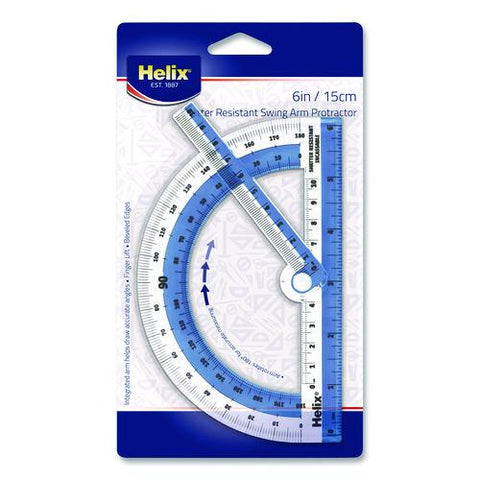 180 Degree Shatter Resistant Swing Arm Protractor, 6" Ruler Edge/10 Cm Ruler Edge, Plastic, Randomly Assorted Color