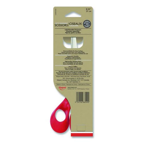 Expert Left-handed Multipurpose Scissors, 8.25" Long, 5" Cut Length, Straight Red Handle
