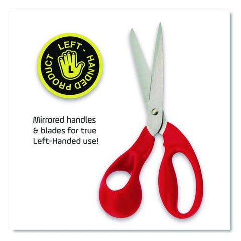 Expert Left-handed Multipurpose Scissors, 8.25" Long, 5" Cut Length, Straight Red Handle