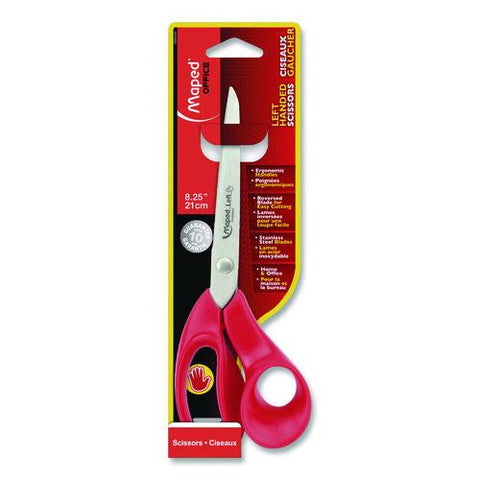 Expert Left-handed Multipurpose Scissors, 8.25" Long, 5" Cut Length, Straight Red Handle