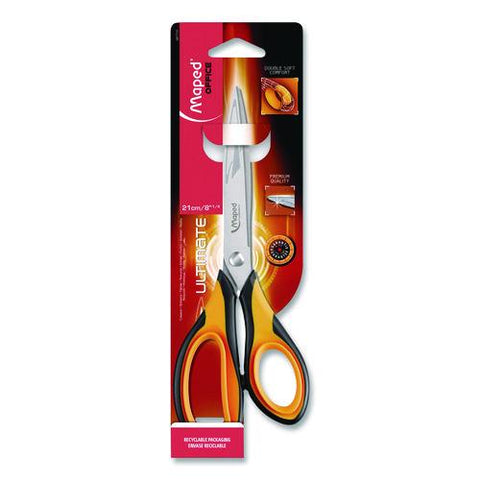 Ultimate Soft Grip Multipurpose Scissors, 8.25" Long, 4.5" Cut Length, Straight Orange/black Handle