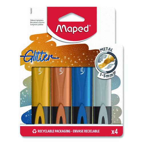 Fluo Peps Metallic Glitter Highlighter, Assorted Ink, Chisel Tip, Assorted Barrel, 4/pack