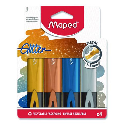 Fluo Peps Metallic Glitter Highlighter, Assorted Ink, Chisel Tip, Assorted Barrel, 4/pack