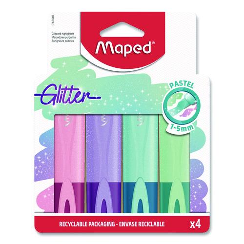 Fluo Peps Pastel Glitter Highlighter, Assorted Ink, Chisel Tip, Assorted Barrel, 4/pack