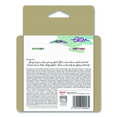 Fluo Peps Pastel Glitter Highlighter, Assorted Ink, Chisel Tip, Assorted Barrel, 4/pack