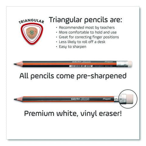 Black'peps Jumbo Triangular Pencils, Hb (#2), Black Lead, Orange/black Barrel, Dozen