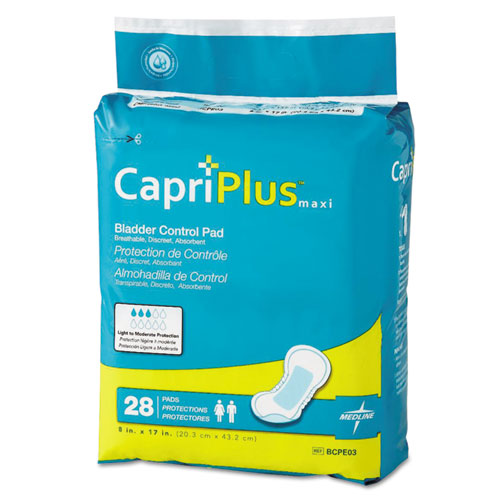 Capri Plus Bladder Control Pads, Ultra Plus, 8" X 17", 28/pack, 6/carton