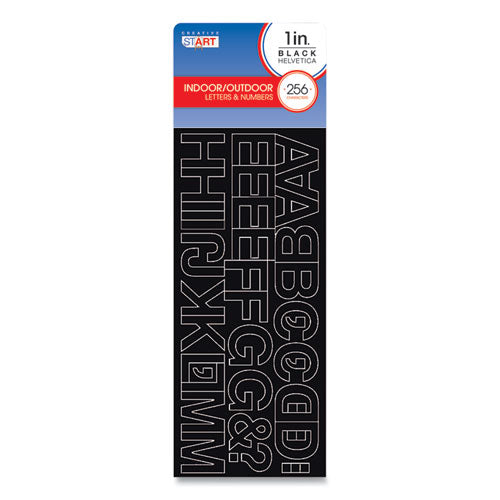 Letters, Numbers And Symbols, Adhesive, Black With White Outline, 1"h ,256 Characters