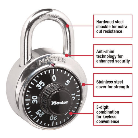 Combination Lock, Stainless Steel, 1.87" Wide, Silver