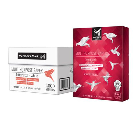 Multipurpose Copy Paper, 92 Bright, 20 Lb Bond Weight, 8.5 X 11, White, 500 Sheets/ream, 8 Reams/carton