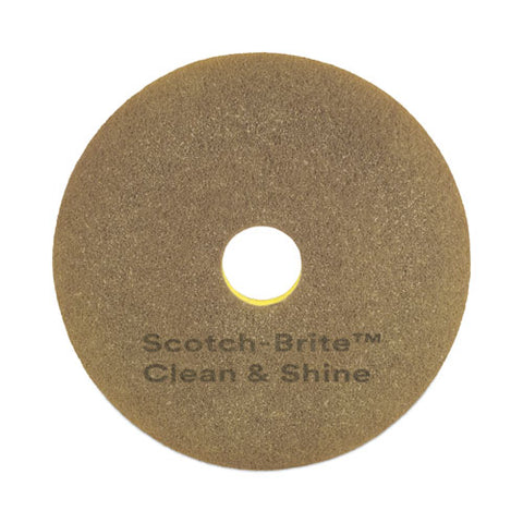 Clean And Shine Pad, 15" Diameter, Brown, 5/carton
