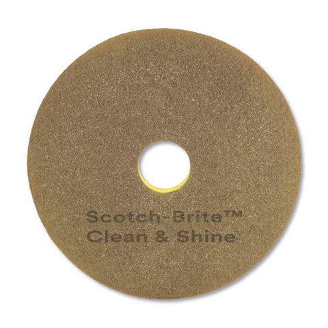 Clean And Shine Pad, 17" Diameter, Brown/yellow, 5/carton