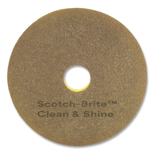 Clean And Shine Pad, 16" Diameter, Brown/yellow, 5/carton