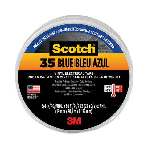 Scotch 35 Vinyl Electrical Color Coding Tape, 3" Core, 0.75" X 66 Ft, Blue