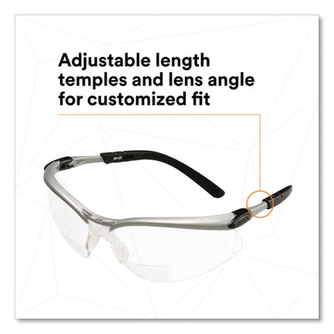 Bx Molded-in Diopter Safety Glasses, 2.5+ Diopter Strength, Silver/black Frame, Clear Lens