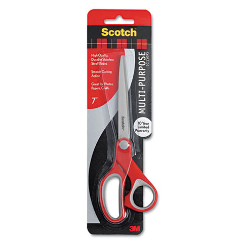 Multi-purpose Scissors, 7" Long, 3.38" Cut Length, Straight Gray/red Handle