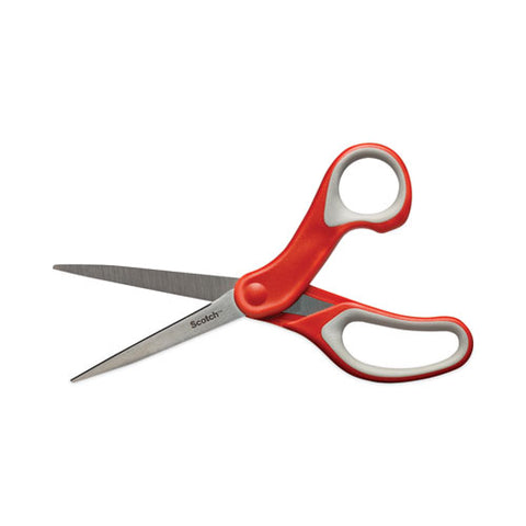 Multi-purpose Scissors, 8" Long, 3.38" Cut Length, Straight Gray/red Handle