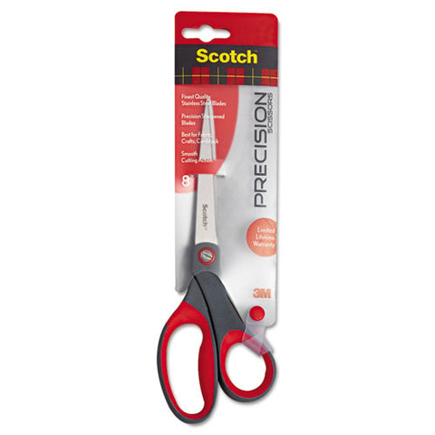 Precision Scissors, 8" Long, 3.13" Cut Length, Straight Gray/red Handle