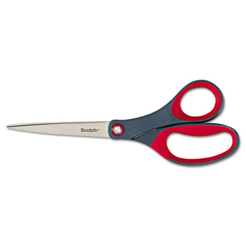 Precision Scissors, 8" Long, 3.13" Cut Length, Straight Gray/red Handle