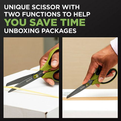 Non-stick Unboxing Scissors, 8" Long, 2.7" Cut Length, Straight Green/black Handle