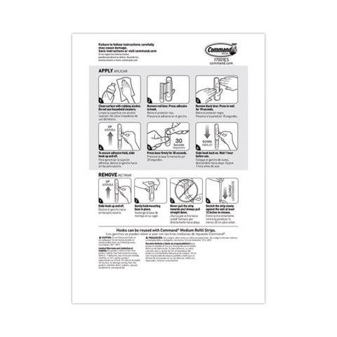 General Purpose Hooks, Medium, Plastic, White, 3 Lb Capacity, 37 Hooks And 48 Strips/pack