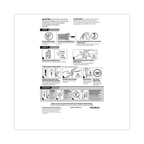 Decorative Hooks, Medium, Plastic, Matte Black, 3 Lb Capacity, 2 Hooks And 4 Strips/pack