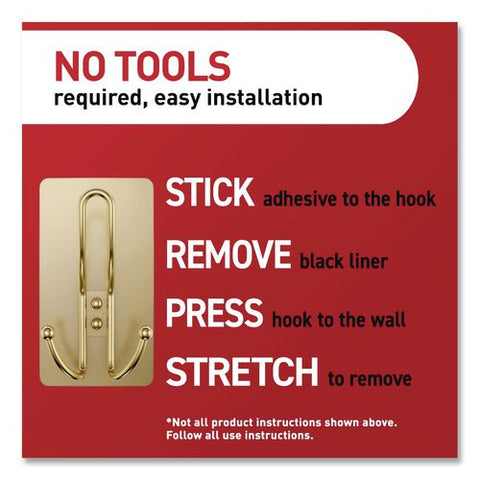 Decorative X-large Triple Hooks, Plastic, Satin Brass, Supports 10 Lb, 2/pack