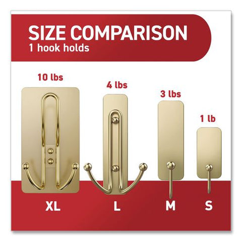 Decorative X-large Triple Hooks, Plastic, Satin Brass, Supports 10 Lb, 2/pack