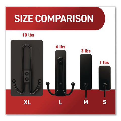 Decorative X-large Triple Hooks, Metal, Matte Black, Supports 10 Lb, 2/pack