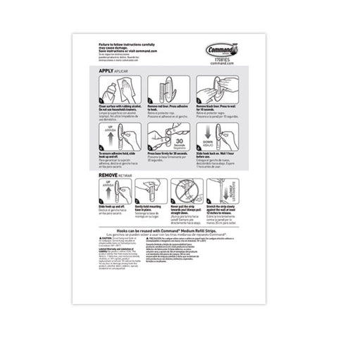 Designer Hooks, Medium, Plastic, White, 3 Lb Capacity, 6 Hooks And 12 Strips/pack