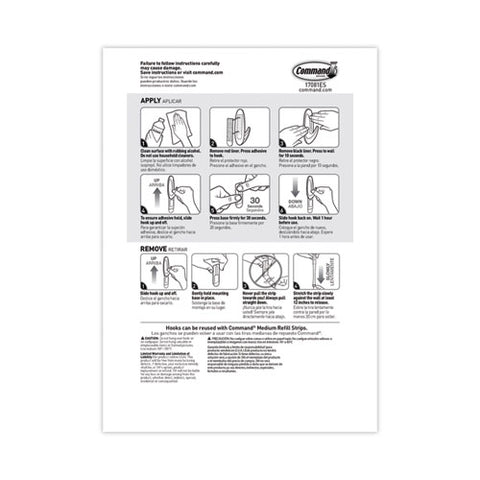 General Purpose Designer Hooks, Medium, Plastic, White, 3 Lb Capacity, 50 Hooks And 50 Strips/carton