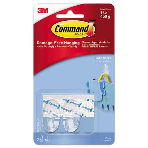 Clear Hooks And Strips, Small, Plastic, 1 Lb Capacity, 2 Hooks And 4 Strips/pack