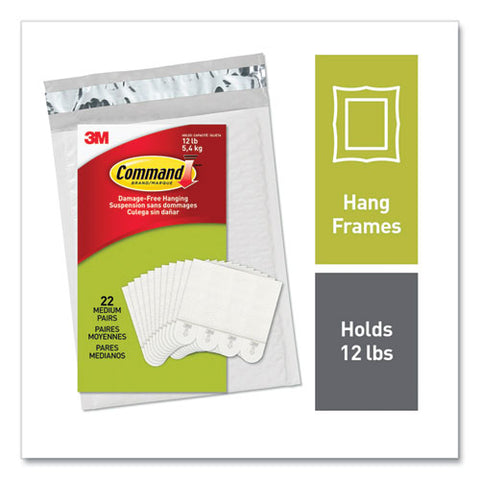 Picture Hanging Strips, Removable, Holds Up To 3 Lbs Per Pair, Medium, 0.63 X 2.75, White, 22 Pairs/pack