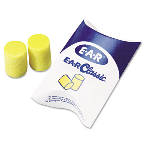 E-a-r Classic Earplugs, Pillow Paks, Cordless, Pvc Foam, Yellow, 200 Pairs/box