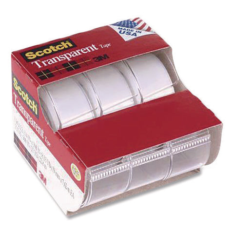 Transparent Tape In Handheld Dispenser, 1" Core, 0.75" X 25 Ft, Transparent, 3/pack