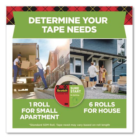 Sure Start Packaging Tape, 3" Core, 1.88" X 43.7 Yd, Clear, 6/pack