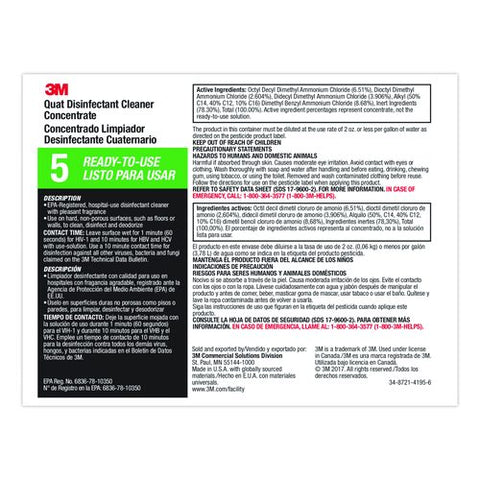 Quat Disinfectant Cleaner Concentrate, 0.5 Gal Bottle, 4/carton