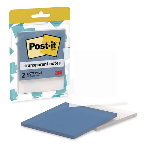 Transparent Notes, 2.88" X 2.88", Assorted Colors (transparent Blue And Clear), 36 Sheets/pad, 2 Pads/pack