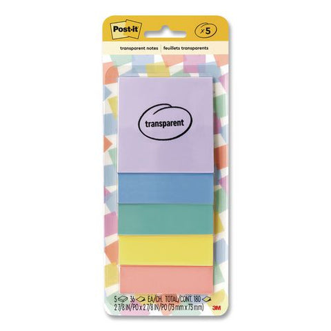 Transparent Notes, 2.88" X 2.88", Assorted Pastel Colors, 36 Sheets/pad, 5 Pads/pack