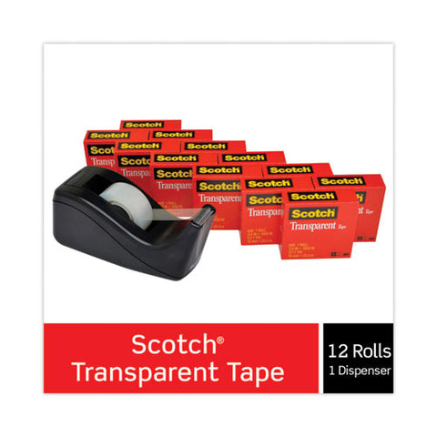 Transparent Tape Value Pack With Black Dispenser, 1" Core, 0.75" X 83.33 Ft, Transparent