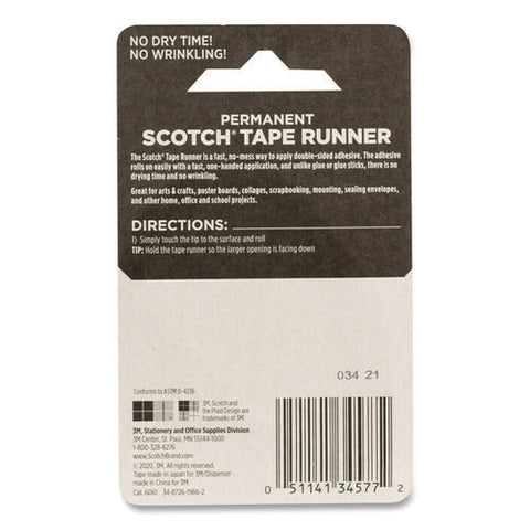 Tape Runner, 0.27" X 26 Ft, Dries Clear