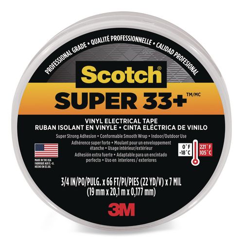 Super 33+ Vinyl Electrical Tape, 1" Core, 0.75" X 66 Ft, Black