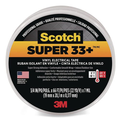Super 33+ Vinyl Electrical Tape, 1" Core, 0.75" X 66 Ft, Black