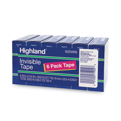 Invisible Permanent Mending Tape, 1" Core, 0.75" X 83.33 Ft, Clear, 6/pack