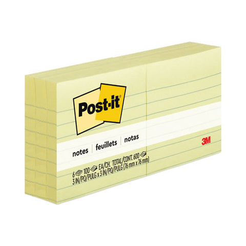 Original Pads In Canary Yellow, Note Ruled, 3" X 3", 100 Sheets/pad, 6 Pads/pack